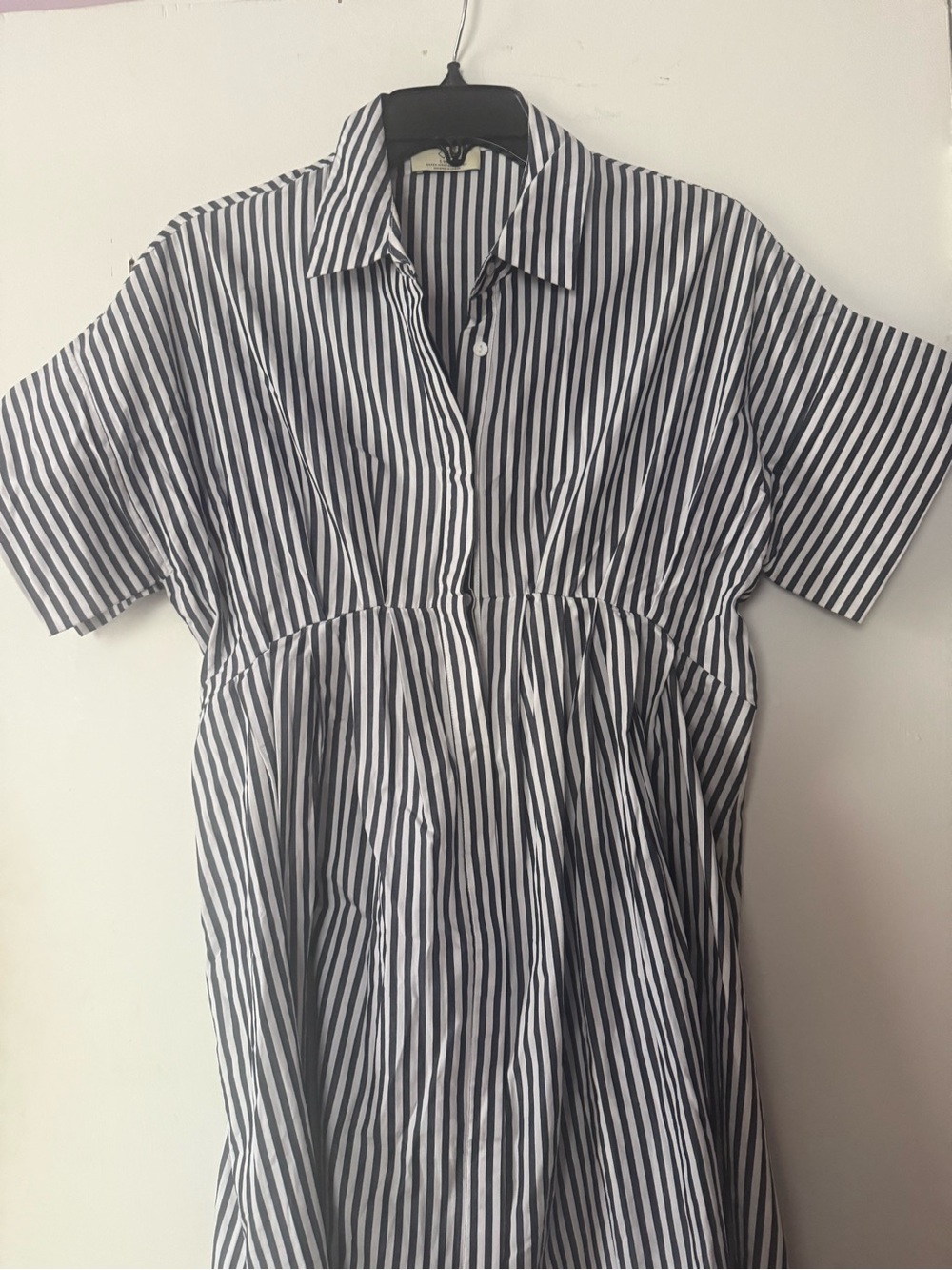 Striped Collared Midi Dress in Navy and White